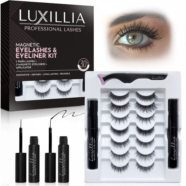 Luxillia Magnetic Eyeliner & Lashes Kit 10 Piece Set (Black) – Natural Effect, Reusable Fake Lashes, Strong Hold, No Glue Required