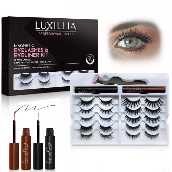 Luxillia Magnetic Eyeliner & Lashes Kit 13 Piece Set – Natural Effect, Reusable Fake Lashes, Strong Hold, No Glue Required