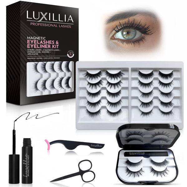Luxillia Magnetic Eyeliner & Lashes Kit 16 Piece Set – Natural Effect, Reusable Fake Lashes, Strong Hold, No Glue Required