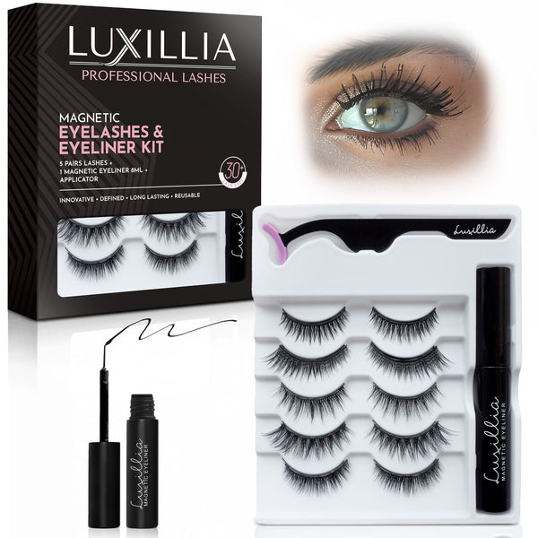 Luxillia Magnetic Eyeliner & Lashes Kit 7 Piece Set – Natural Effect, Reusable Fake Lashes, Strong Hold, No Glue Required