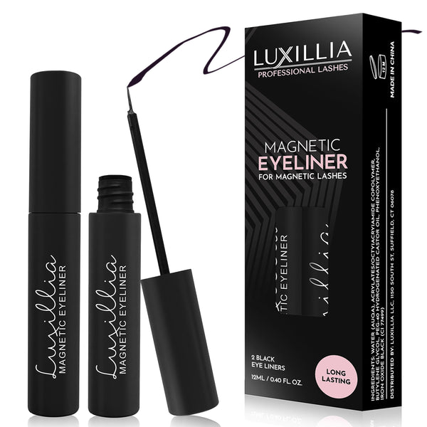Luxillia Black Magnetic Eyeliner for Magnetic Eyelashes, Strongest Hold Lash Liner & Waterproof Smudge-Proof Magnetic Eyelash Liner Pen (Pack of 2)