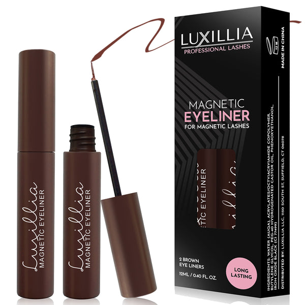 Luxillia Brown Magnetic Eyeliner for Magnetic Eyelashes, Strongest Hold Lash Liner & Waterproof Smudge-Proof Magnetic Eyelash Liner Pen (Pack of 2)